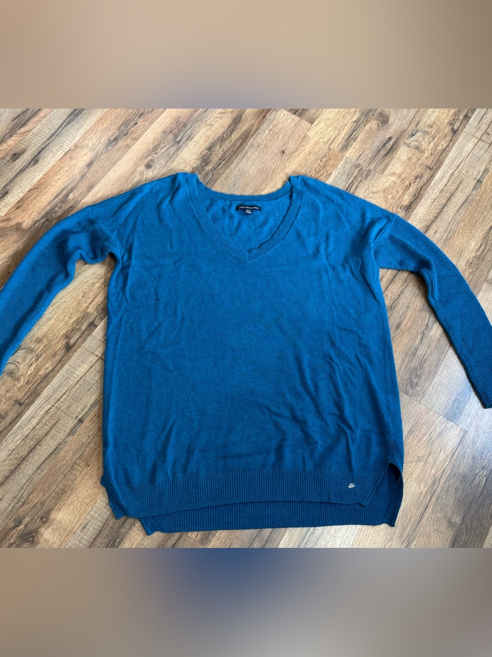 American Eagle Teal Blue Lightweight V-Neck Knit Sweater Pullover Men's Medium